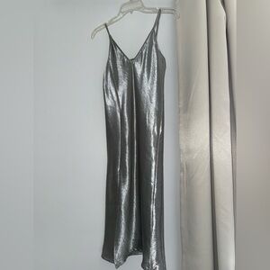 J.O.A. Silver Satin Dress with Thin Straps